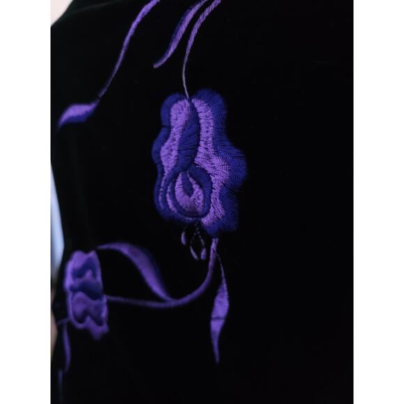 Vtg 90s Stretch Velvet Long Black Purple Whimsigoth Goth Moody Evening Dress 10 - Picture 4 of 14